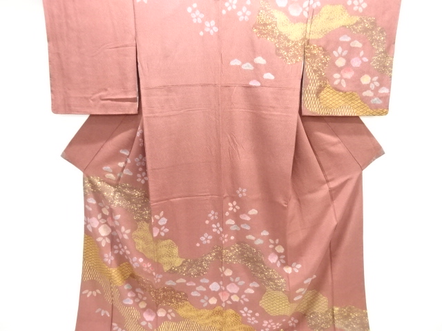 絞り霞取りに花模様訪問着